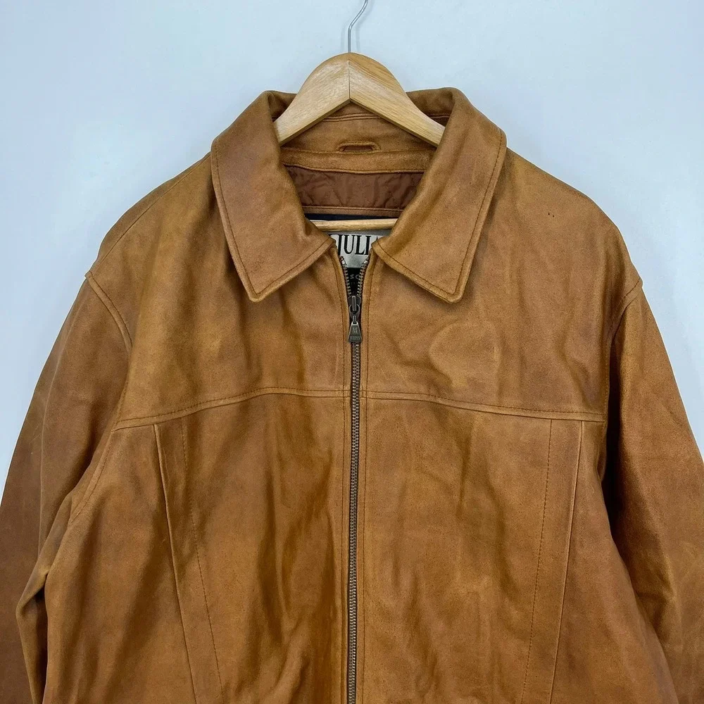 M Julian Wilsons Leather Jacket Mens XL Tan Nubuck Full Zip Quilted Lined Brown